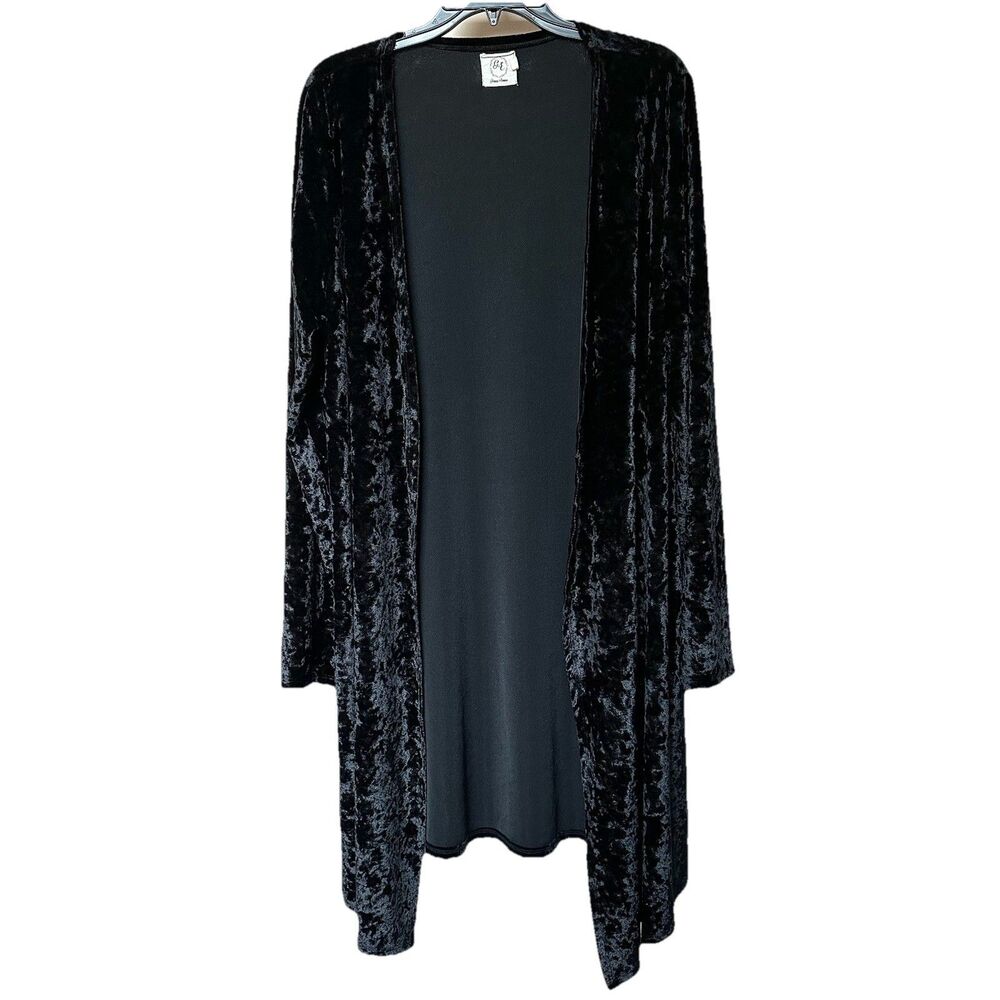 Grace & Emma Velvet Cardigan Duster Med/Lg Long Sleeve Black Whimsy Goth